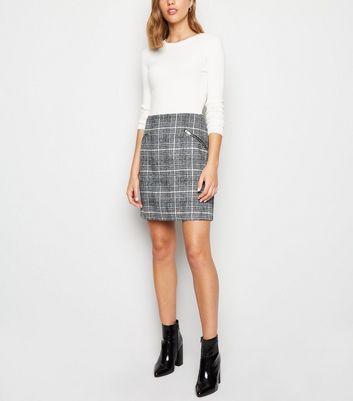 New Look UK Ladies Checkered Print High Waisted Summer Front Zip Mini Skirt